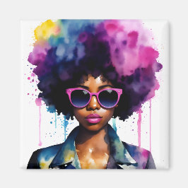 Afro Rainbow Hair Black Woman Sonnenbrille Magnet