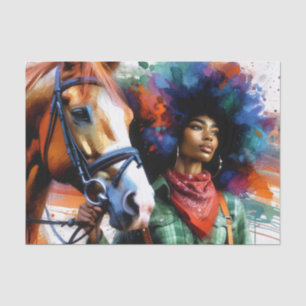 Afro Reitfrau - Western Reiter II Seidenpapier