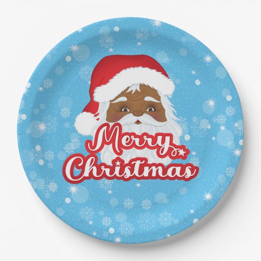 Afro Santa Claus Merry Weihnachtspapier Platte Pappteller (Vorderseite)