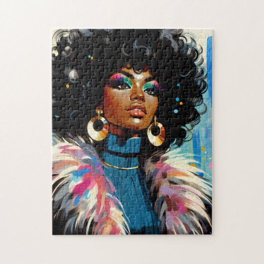Afro Schwarze Frau Farbige Retro-Kunst Puzzle (Vertikal)