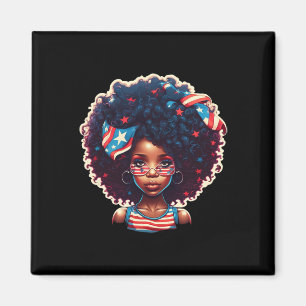 Afro Schwarzes Mädchen Us Flag Melanin 4. Juli Afr Magnet