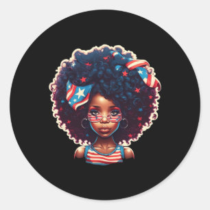 Afro Schwarzes Mädchen Us Flagge Melanin 4. Juli A Runder Aufkleber