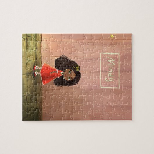 Afro-strukturiertes Haar des Cartoonmädchens Puzzle (Horizontal)