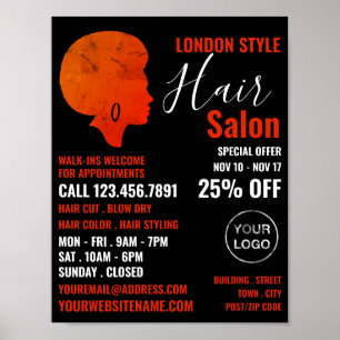 Afro Style, Haar Stylist, Haarsalon Werbung Poster