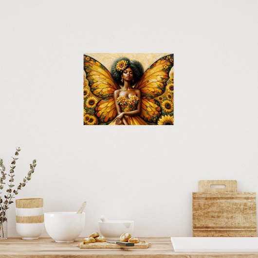 Afro und Sonnenblumen Kunst in Afrika Poster (Küche)