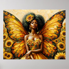 Afro und Sonnenblumen Kunst in Afrika Poster