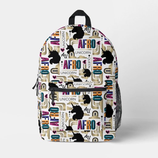 Afro Unicorn Bold Muster Bedruckter Rucksack (Vorderseite)