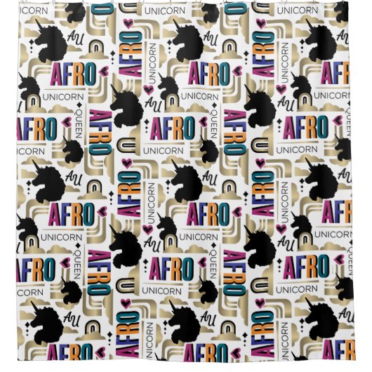 Afro Unicorn Bold Muster Duschvorhang (Vorderseite)