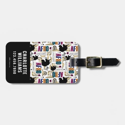 Afro Unicorn Bold Muster Gepäckanhänger (Vorderseite horizontal)
