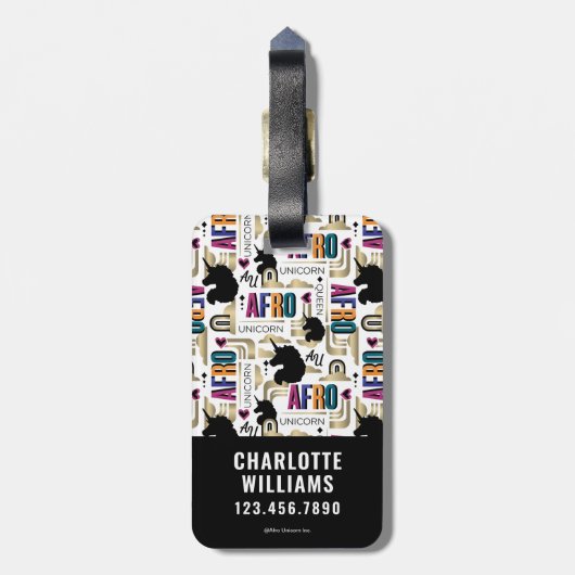Afro Unicorn Bold Muster Gepäckanhänger (Rückseite vertikal)