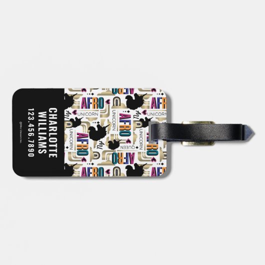 Afro Unicorn Bold Muster Gepäckanhänger (Rückseite horizontal)