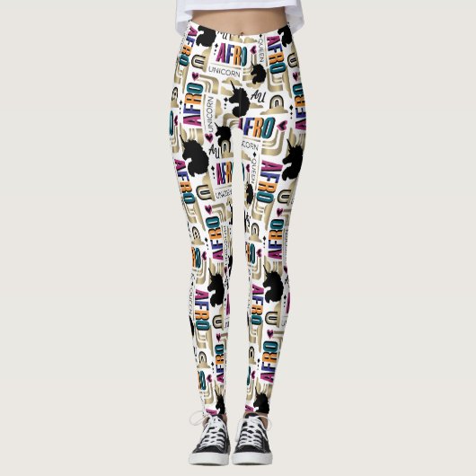 Afro Unicorn Bold Muster Leggings (Vorderseite)