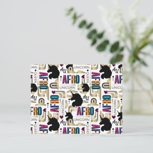 Afro Unicorn Bold Muster Postkarte (Stehend Vorderseite)