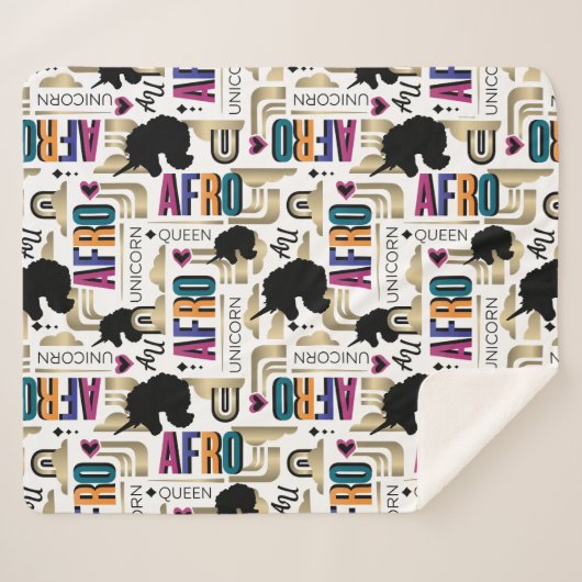 Afro Unicorn Bold Muster Sherpadecke (Vorderseite (Horizontal))