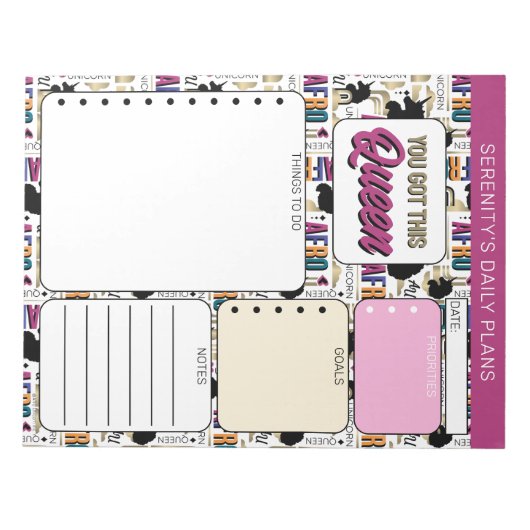 Afro Unicorn Bold Pattern Notizblock (Vorderseite)