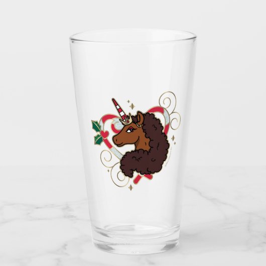 Afro Unicorn Candy Cane Herz Holiday Glas (Vorderseite)