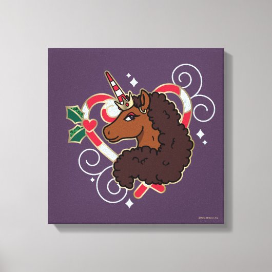Afro Unicorn Candy Cane Herz Holiday Leinwanddruck (Vorderseite)
