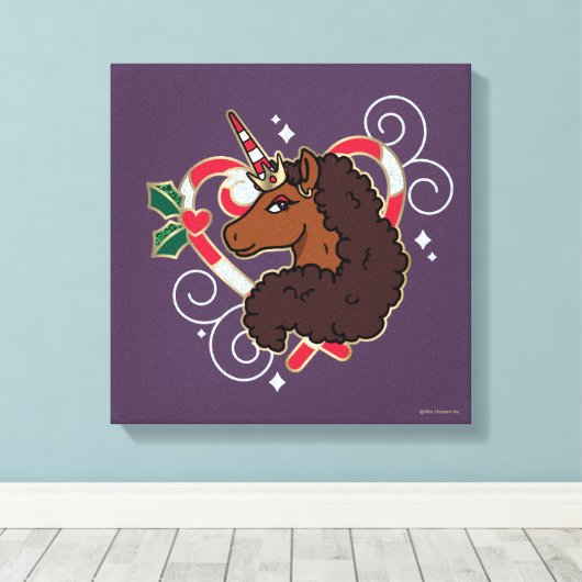Afro Unicorn Candy Cane Herz Holiday Leinwanddruck (Insitu (Holzboden))