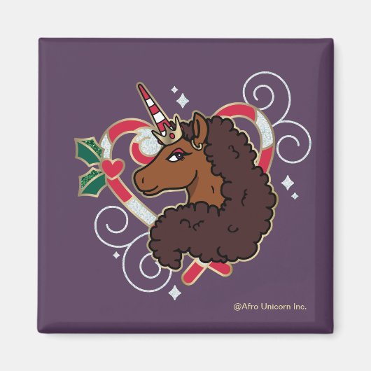 Afro Unicorn Candy Cane Herz Holiday Magnet (Vorne)