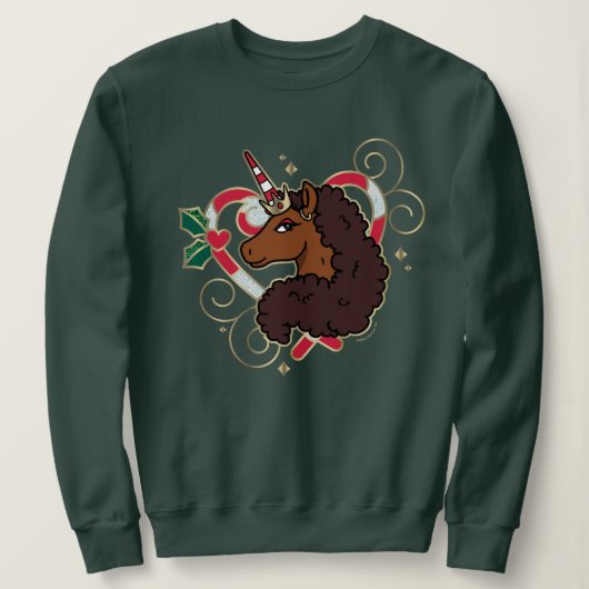 Afro Unicorn Candy Cane Herz Holiday Sweatshirt (Design vorne)