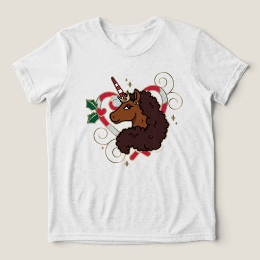 Afro Unicorn Candy Cane Herz Holiday Tri-Blend Shirt (Design Vorderseite)