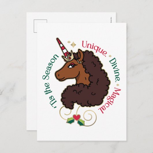 Afro Unicorn 'Dies ist die Season Holiday Unicorn Postkarte (Vorne/Hinten)