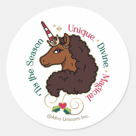 Afro Unicorn 'Dies ist die Season Holiday Unicorn Runder Aufkleber (Vorderseite)