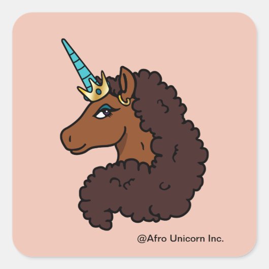 Afro Unicorn | Einzigartig Quadratischer Aufkleber (Vorderseite)