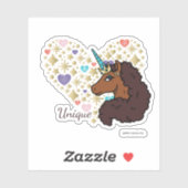 Afro Unicorn | Einzigartiges Herzdesign Aufkleber (Blatt)