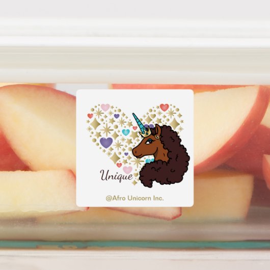 Afro Unicorn | Einzigartiges Herzdesign Etiketten (Befestigt)