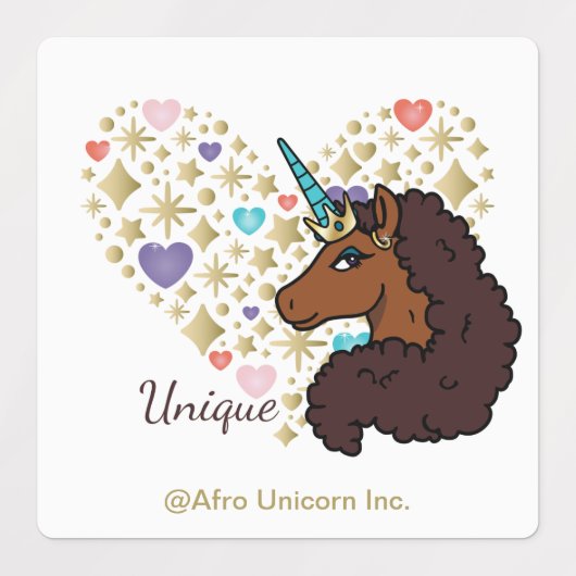 Afro Unicorn | Einzigartiges Herzdesign Etiketten (Design 1)