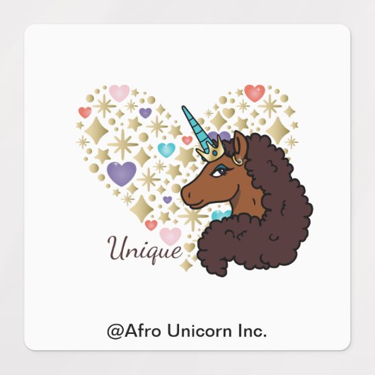 Afro Unicorn | Einzigartiges Herzdesign Etiketten (Design 2)
