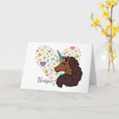Afro Unicorn | Einzigartiges Herzdesign Karte (Gelbe Blume)