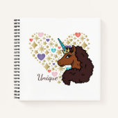 Afro Unicorn | Einzigartiges Herzdesign Notizblock (Vorderseite)