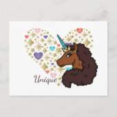 Afro Unicorn | Einzigartiges Herzdesign Postkarte (Vorderseite)