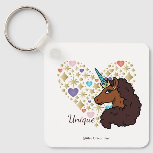Afro Unicorn | Einzigartiges Herzdesign Schlüsselanhänger (Vorderseite)