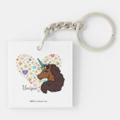Afro Unicorn | Einzigartiges Herzdesign Schlüsselanhänger (Rückseite)