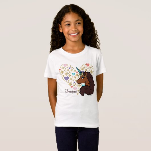 Afro Unicorn | Einzigartiges Herzdesign T-Shirt (Vorne ganz)