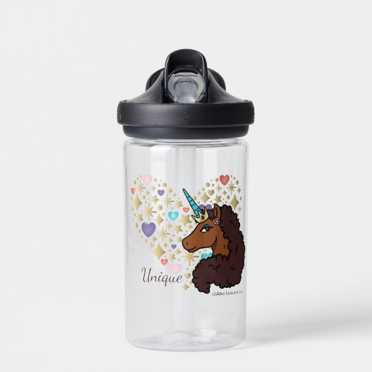 Afro Unicorn | Einzigartiges Herzdesign Trinkflasche (Vorne)