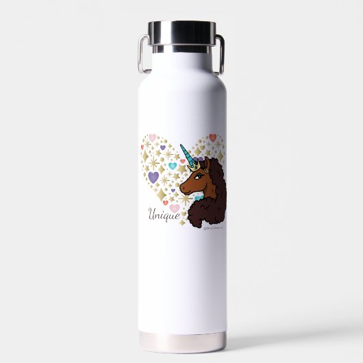 Afro Unicorn | Einzigartiges Herzdesign Trinkflasche (Vorne)