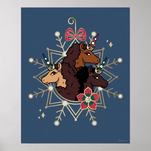Afro Unicorn Festlicher Urlaub Magisch Poster (Vorne)