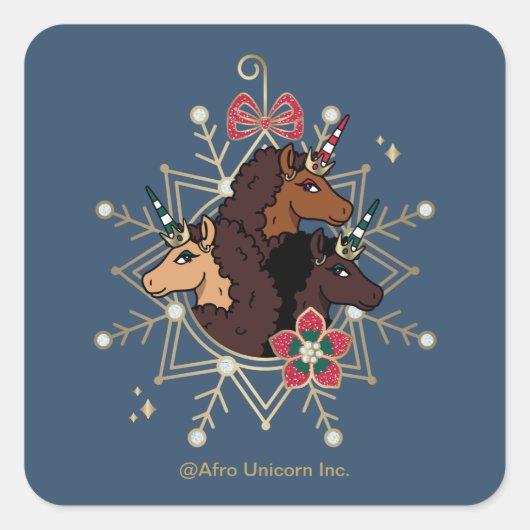 Afro Unicorn Festlicher Urlaub Magisch Quadratischer Aufkleber (Vorderseite)