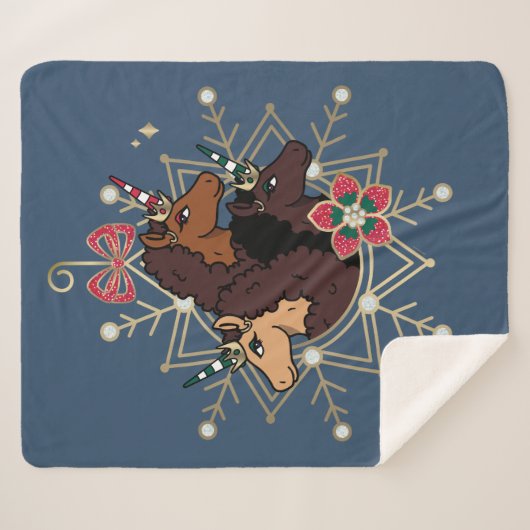 Afro Unicorn Festlicher Urlaub Magisch Sherpadecke (Vorderseite (Horizontal))