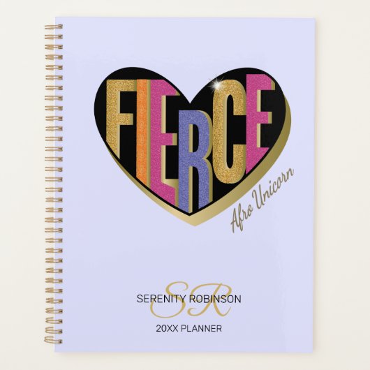 Afro Unicorn Fierce Heart Design Planer (Vorderseite)