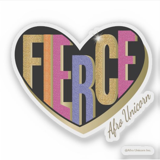 Afro Unicorn Fierce Herzdesign Aufkleber (Vorderseite)