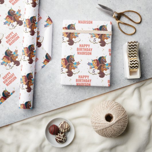 Afro Unicorn Girl's Birthday Geschenkpapier (Kunsthandwerk)