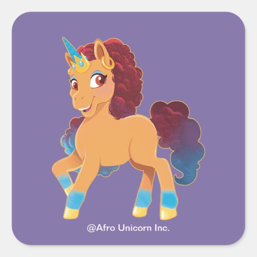 Afro Unicorn | göttliche Prancing Quadratischer Aufkleber (Vorderseite)