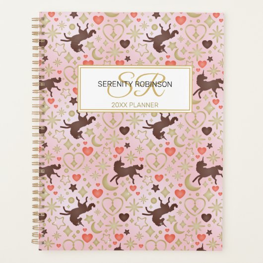 Afro Unicorn Heart & Star Pink Pattern Planer (Vorderseite)