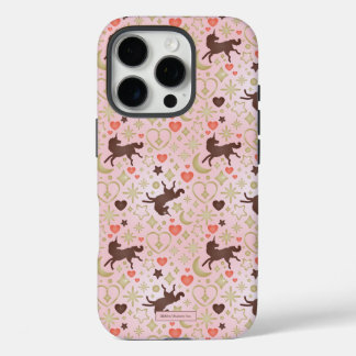 Afro Unicorn Herz & Star Pink Muster iPhone 16 Pro Hülle