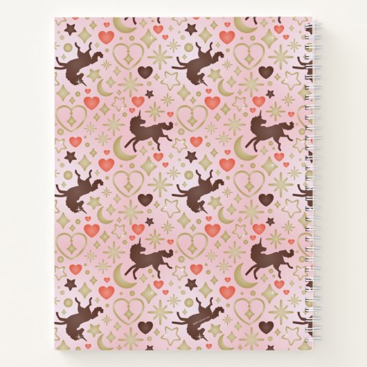 Afro Unicorn Herz & Star Pink Muster Notizblock (Rückseite)